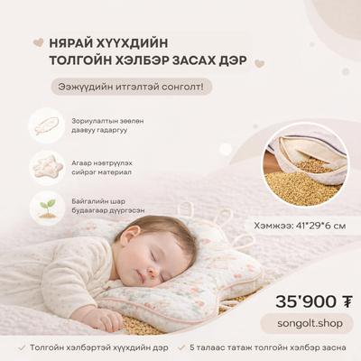 Толгойн хэлбэр засах шар будаатай дэр