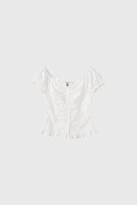 Sleeve heart neck shirring blouse