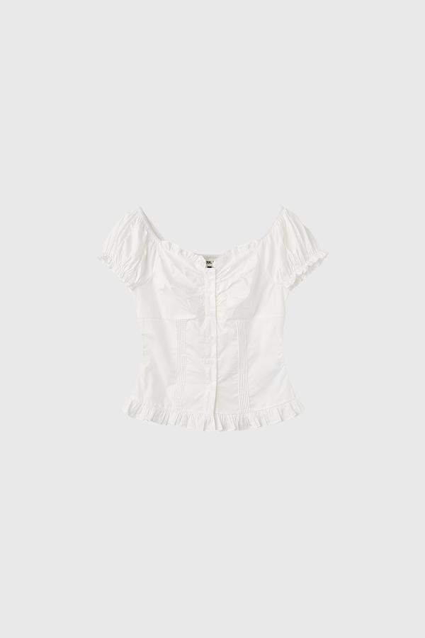 Sleeve heart neck shirring blouse