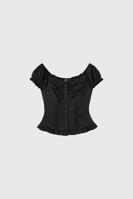 Sleeve heart neck shirring blouse