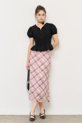 Flower shirring puff blouse