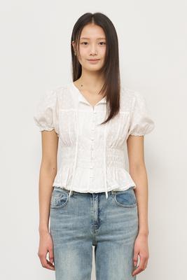 Flower shirring puff blouse