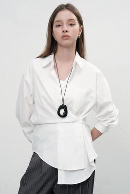 Wrinkle-free loose-fit button-up wrap shirt