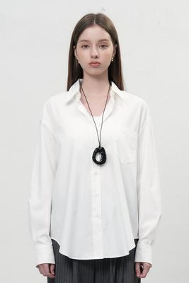 Wrinkle-free loose-fit button-up wrap shirt
