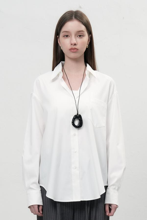 Wrinkle-free loose-fit button-up wrap shirt