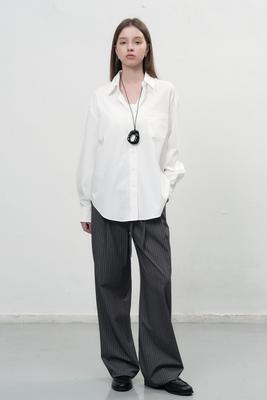 Wrinkle-free loose-fit button-up wrap shirt