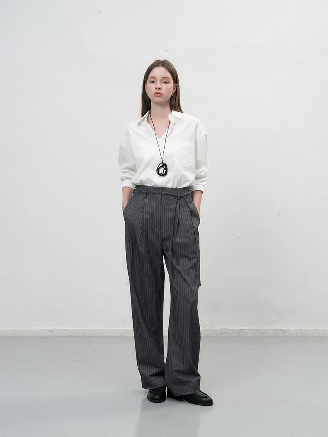 Wrinkle-free loose-fit button-up wrap shirt