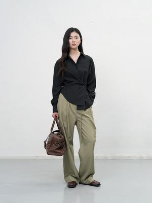 Wrinkle-free loose-fit button-up wrap shirt