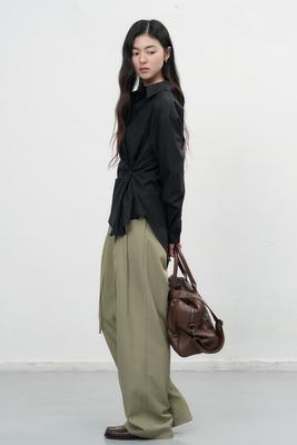 Wrinkle-free loose-fit button-up wrap shirt