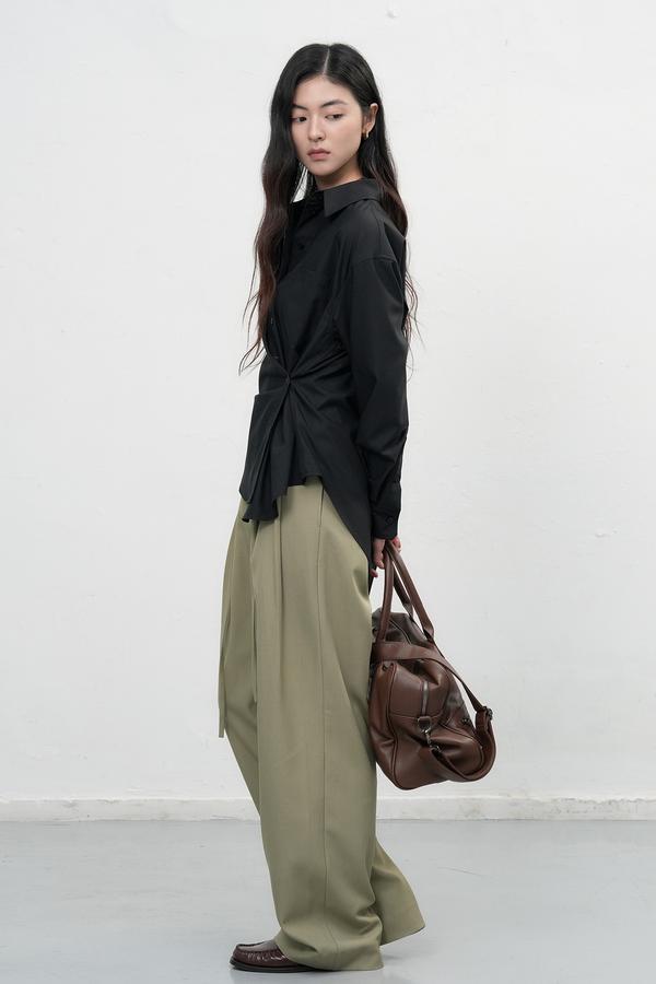 Wrinkle-free loose-fit button-up wrap shirt