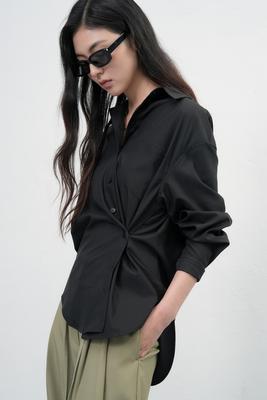 Wrinkle-free loose-fit button-up wrap shirt