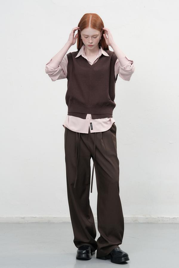 Belted wide slacks