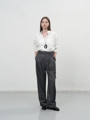 Belted Striped Wide Slacks