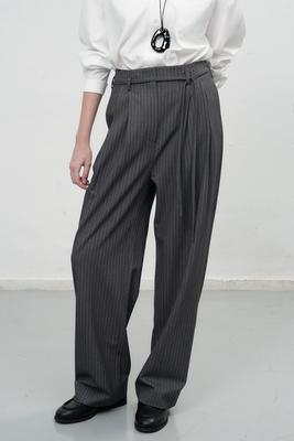 Belted Striped Wide Slacks