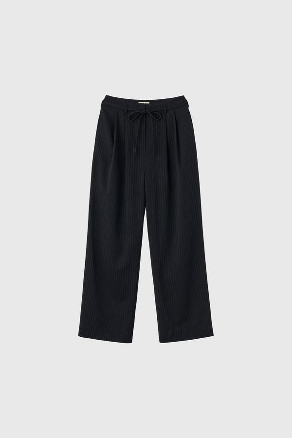 Belted Striped Wide Slacks