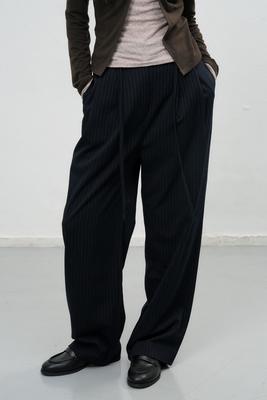 Belted Striped Wide Slacks