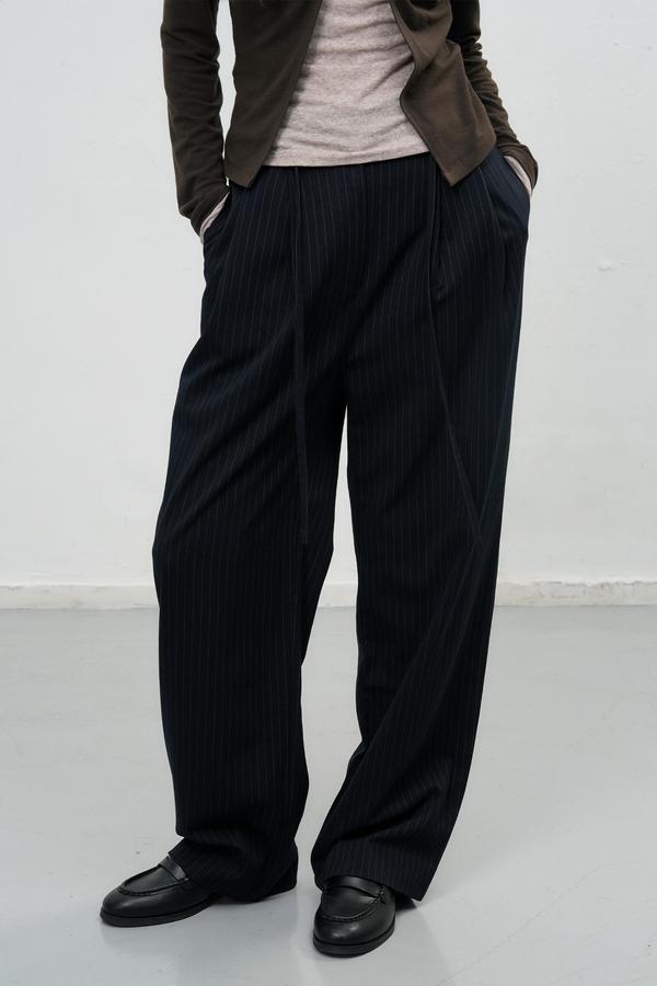 Belted Striped Wide Slacks