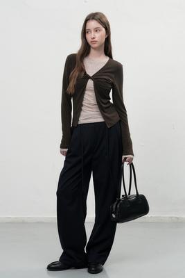Belted Striped Wide Slacks
