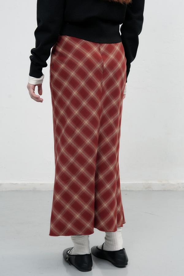 Vintage check long skirt