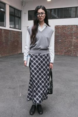 Vintage check long skirt