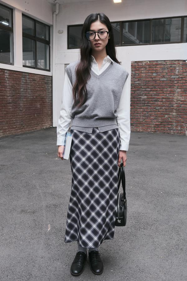 Vintage check long skirt