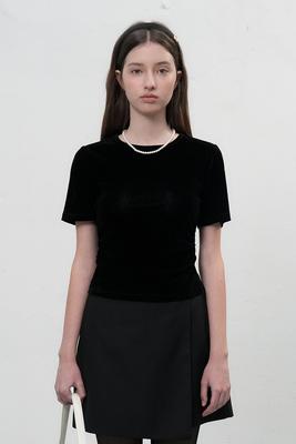 Velvet Shirring Short-Sleeve T-Shirt