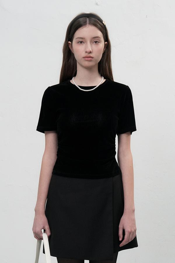 Velvet Shirring Short-Sleeve T-Shirt