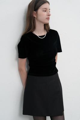 Velvet Shirring Short-Sleeve T-Shirt