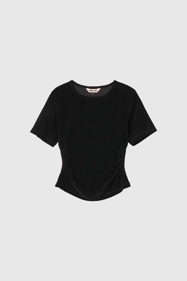 Velvet Shirring Short-Sleeve T-Shirt