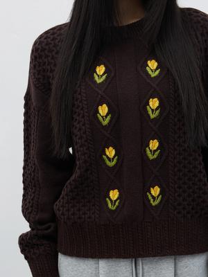 WOMAN Flower Cable Knit Pullover