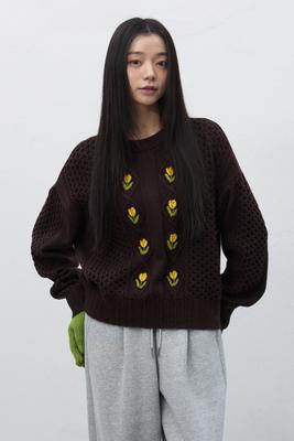 WOMAN Flower Cable Knit Pullover