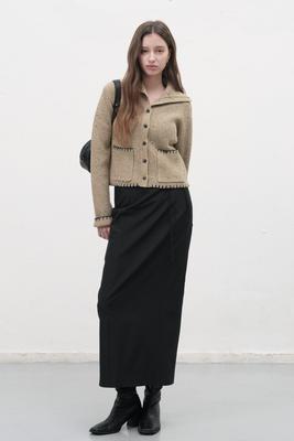 Belted H-line maxi long skirt