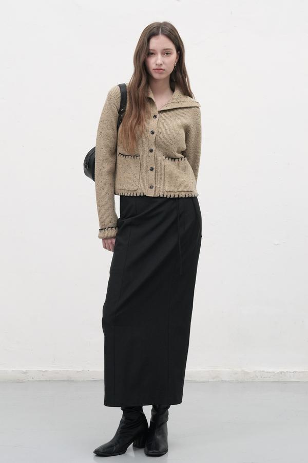 Belted H-line maxi long skirt