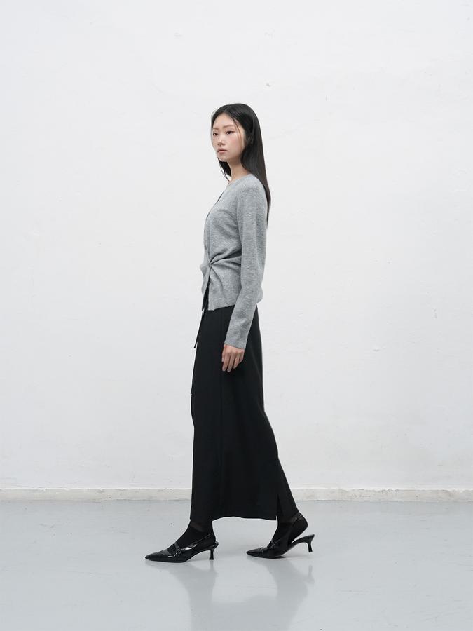 Belted H-line maxi long skirt