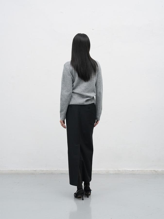 Belted H-line maxi long skirt