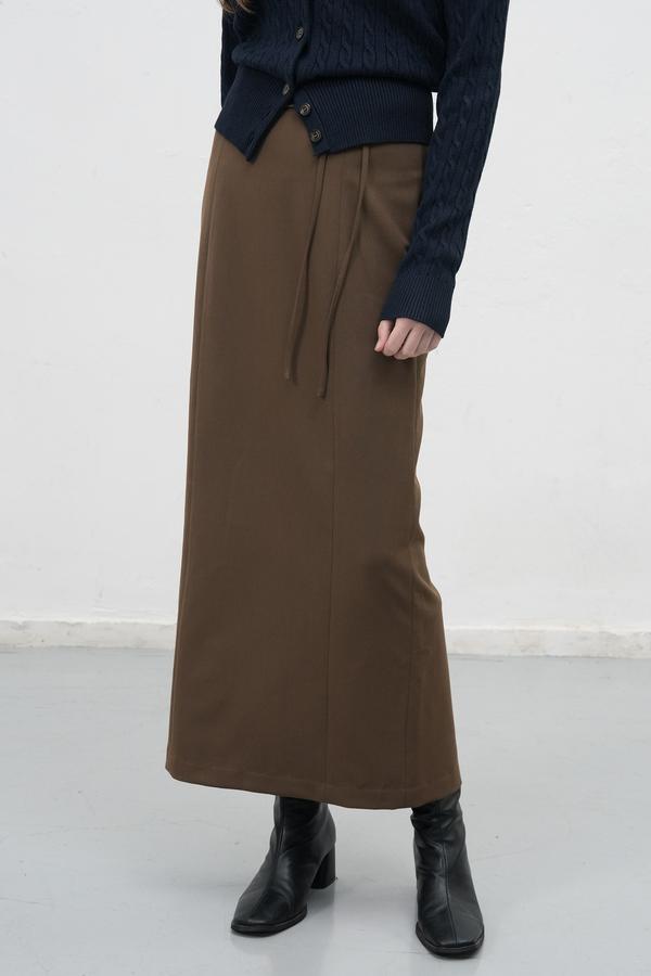 Belted H-line maxi long skirt