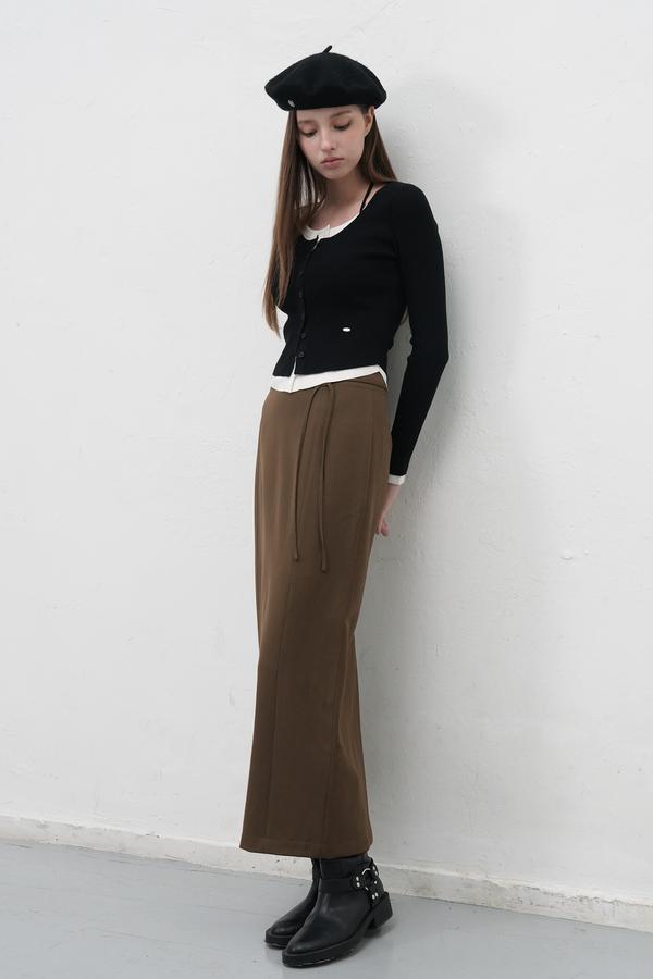 Belted H-line maxi long skirt