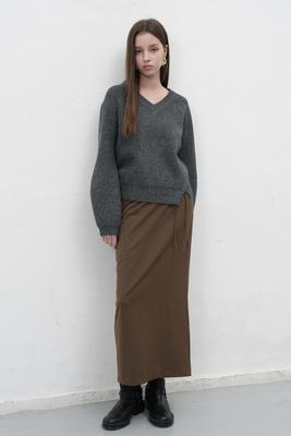Belted H-line maxi long skirt