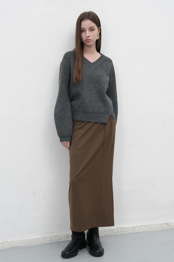 Belted H-line maxi long skirt