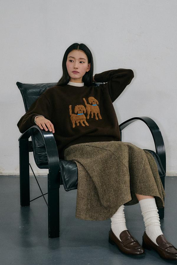 UNISEX Twin Dog Jacquard Knit Pullover