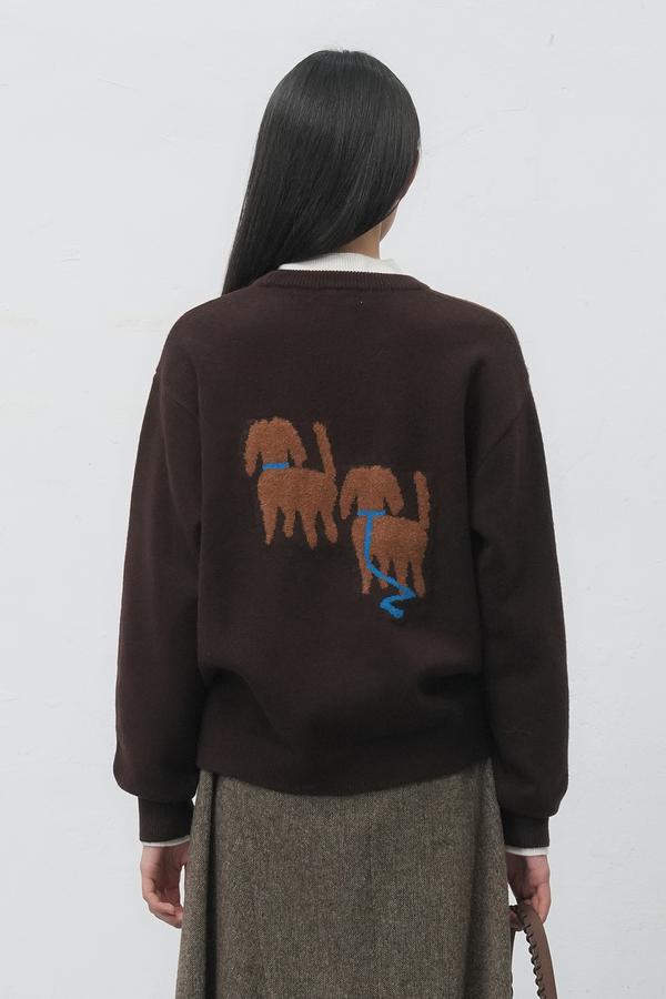UNISEX Twin Dog Jacquard Knit Pullover