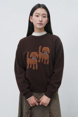UNISEX Twin Dog Jacquard Knit Pullover
