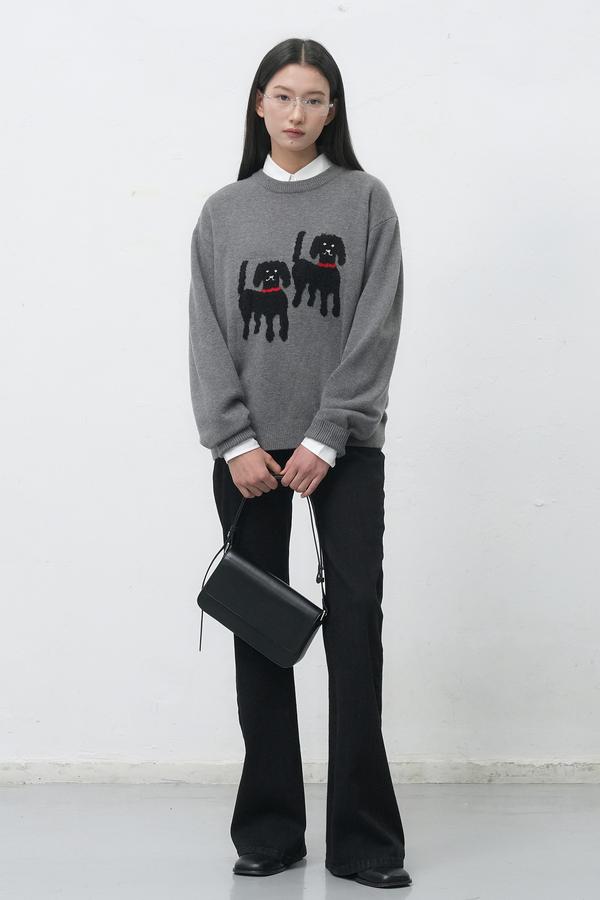 UNISEX Twin Dog Jacquard Knit Pullover