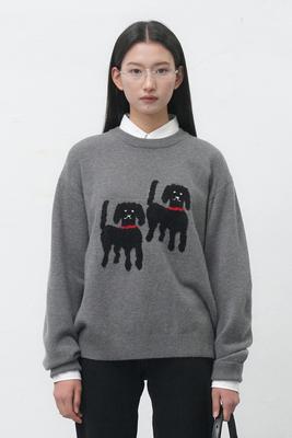 UNISEX Twin Dog Jacquard Knit Pullover