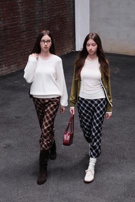 Vintage check long skirt