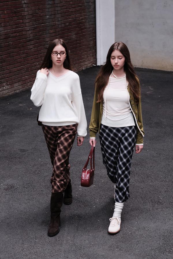 Vintage check long skirt