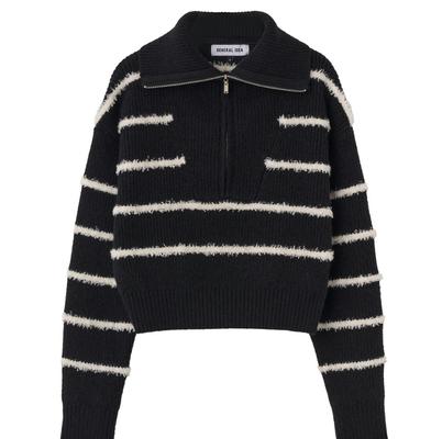 Striped Half Zip-Up Hat Pullover 