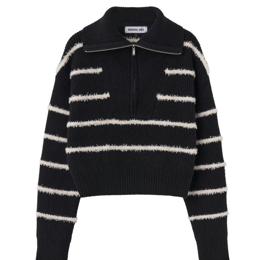 Striped Half Zip-Up Hat Pullover 