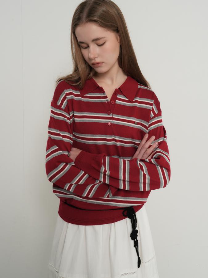 WOMAN Multi-Striped Loose Collar Knit