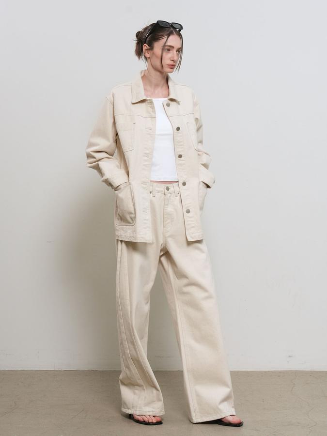 WOMAN Snap Detail Wide Denim Pants(Coming soon)